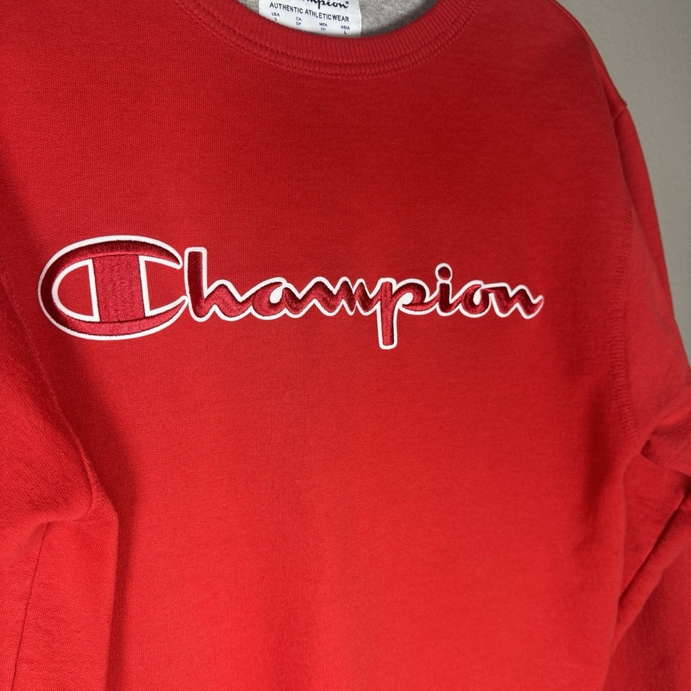 Champion Reverse Weave Sweatshirt Mens Small Red Crew Neck Pullover Logo - Picture 2 of 7